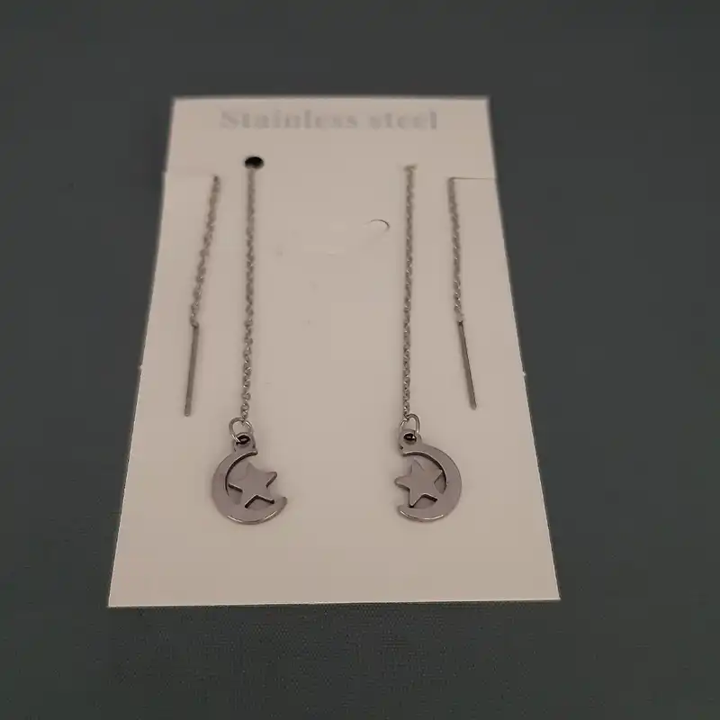 گوشواره زنانه مدل بخیه ای طرح ماه و ستاره