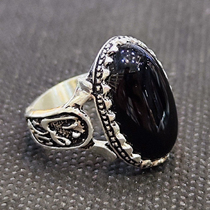 انگشتر نقره مردانه مدل سنگ عقیق طرح یا امام رضا یا کد 22300