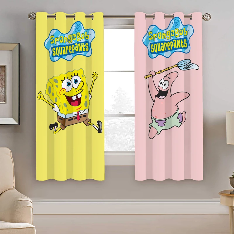 پرده نیروانا طرح باب اسفنجی کودک مدل مخمل کد 4180 سایز 140×200 سانتی متر