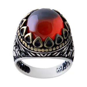 انگشتر نقره مردانه بازرگانی میلادی مدل سنگ اونیکس رکاب ترک وارداتی کد AM_428