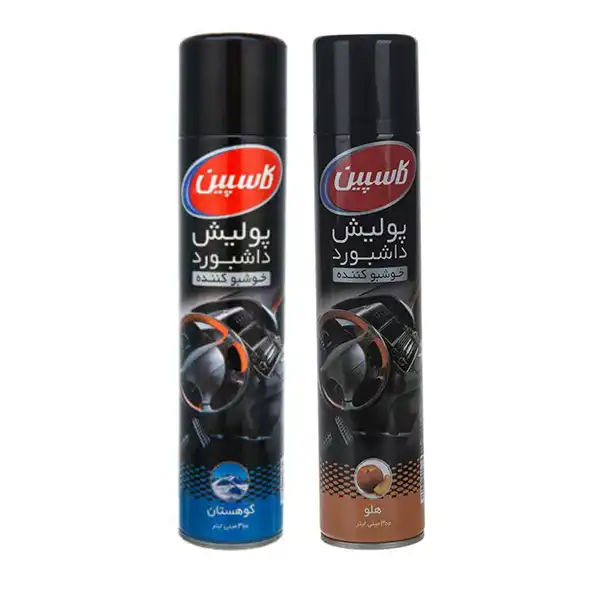 اسپری پولیش داشبورد خودرو کاسپین مدل Mountain & Peach حجم 300 میلی لیتر مجموعه 2 عددی
