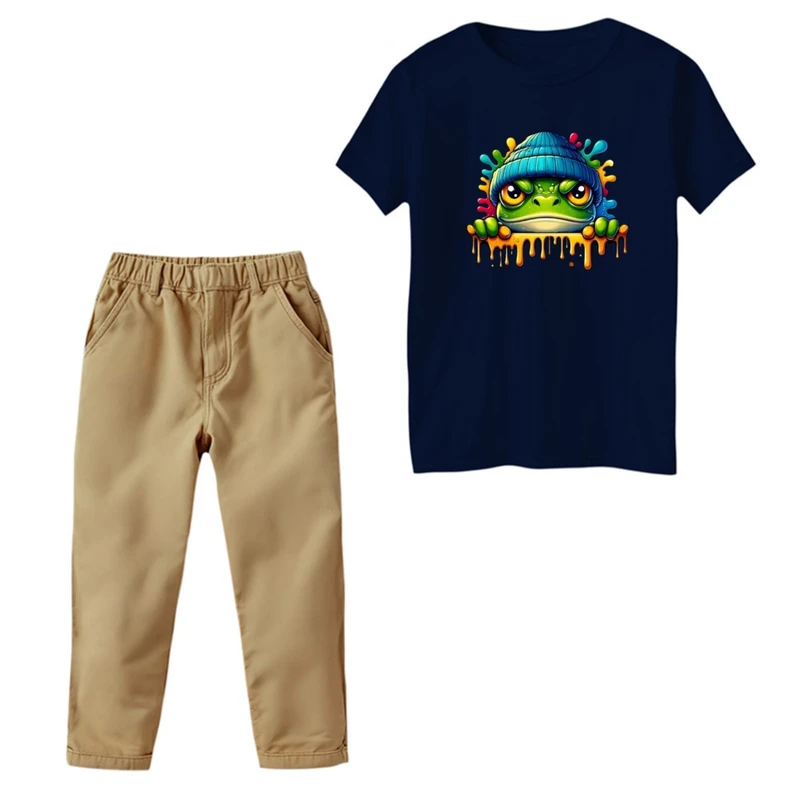 ست تی‌شرت و شلوار پسرانه مدل قورباغه خشمگین