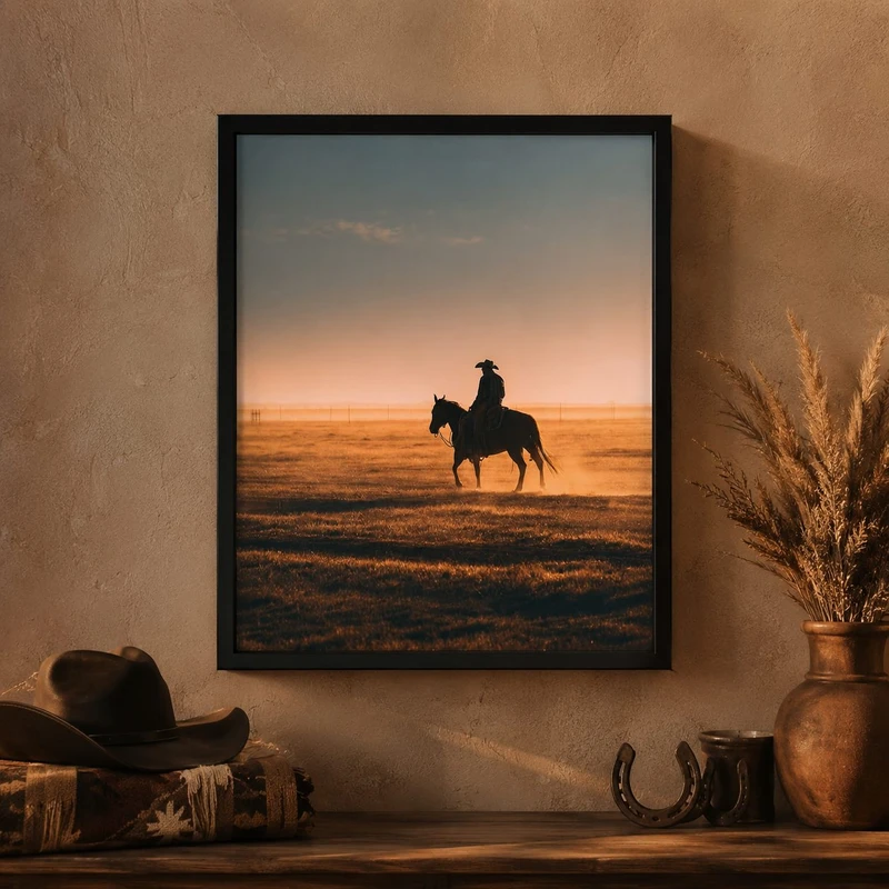 تابلو طرح کابوی مدل گاوچران Cowboy کد CW130 فریم مشکی