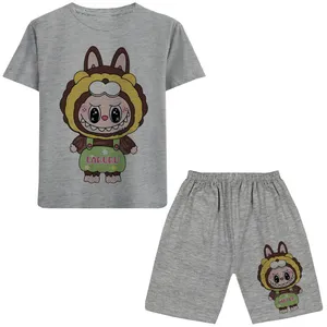 ست تی شرت آستین کوتاه  و شلوارک راحتی دخترانه مدل LABUBU A72