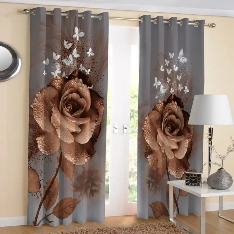 پرده مدل هازان چاپی طرح گل سه بعدی کد 2110 سایز 280x140 سانتی متر