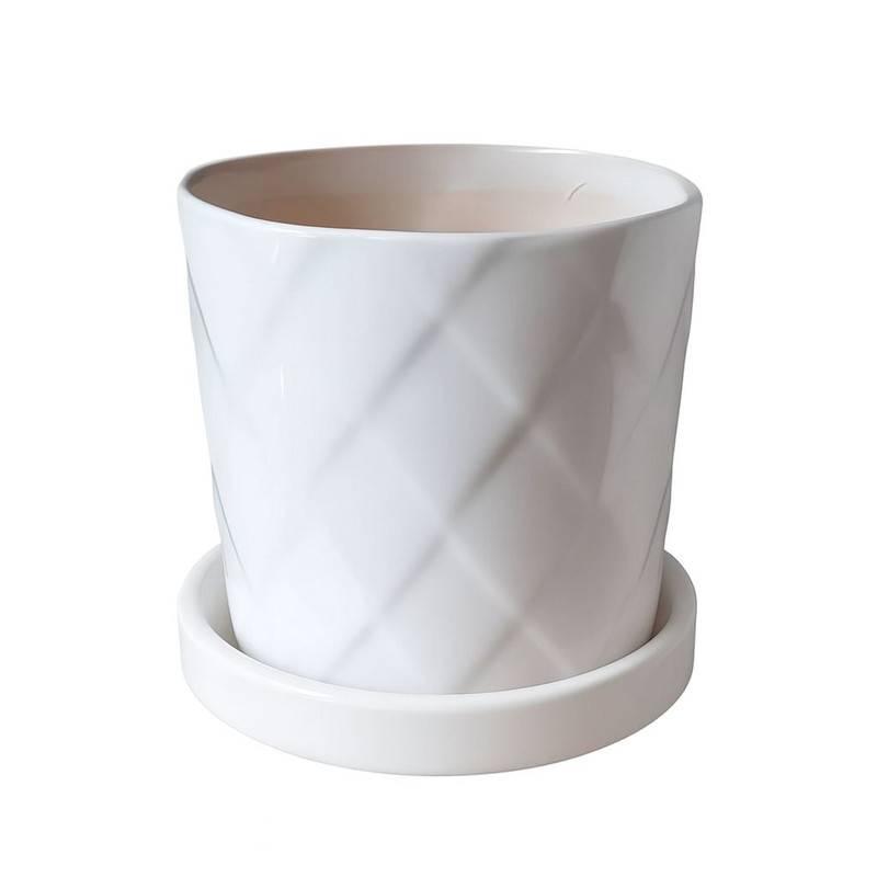 گلدان سرامیکی مدل لوزی به همراه با زیر گلدانی