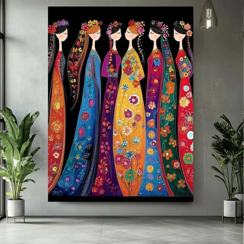 پوستر پارچه ای طرح مخمل بانوان مدل لباس های رنگارنگ کد BK25014