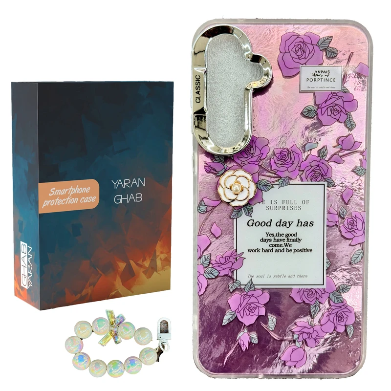 کاور قاب یاران مدل ماربل گل مناسب برای گوشی موبایل سامسونگ Galaxy A14 به همراه بند