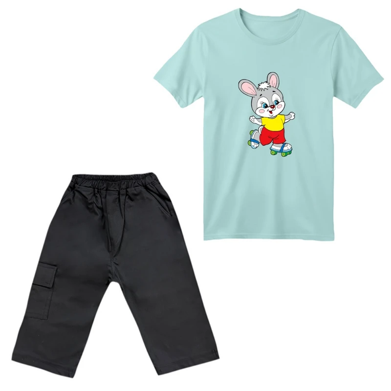 ست تی‌شرت آستین کوتاه و شلوارک پسرانه مدل خرگوش کد 06
