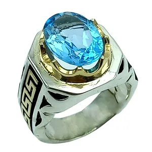 انگشتر نقره مردانه مدل شبکه توپاز