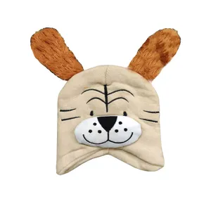 کلاه بافتنی بچگانه طرح سگ کد 30734 رنگ کرم