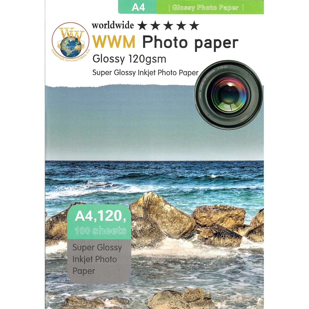 کاغذ عکس ورلدواید مدل Glossy سایز A4 بسته 100 عددی