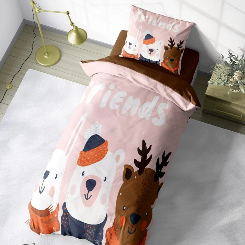 سرویس خواب 1 نفر 4 تکه مدل دوستی حیوانات کد 1018