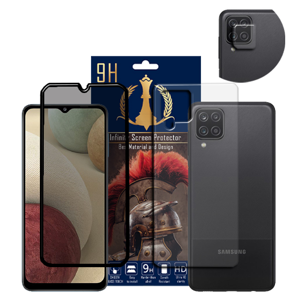 محافظ صفحه نمایش حریم شخصی اینفینیتی مدل Pro Max مناسب برای گوشی موبایل سامسونگ Galaxy A12 به همراه محافظ لنز دوربین و محافظ پشت گوشی