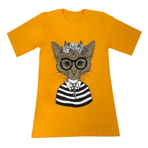 تی شرت لانگ آستین کوتاه زنانه مدل گربه رنگ زرد