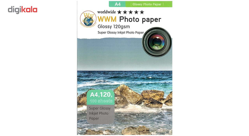 کاغذ عکس ورلدواید مدل Glossy سایز A4 بسته 100 عددی
