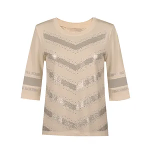 بلوز آستین سه ربع یقه گرد زنانه مدل  توری طرح نگین دار