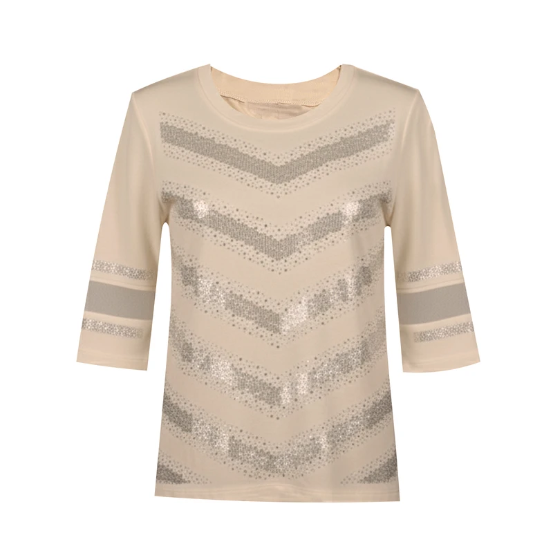 بلوز آستین سه ربع یقه گرد زنانه مدل  توری طرح نگین دار