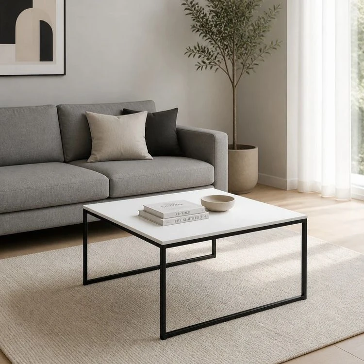 میز جلو مبلی مربع با پایه فلز و صفحه MDF مدل مینیمال کد 422