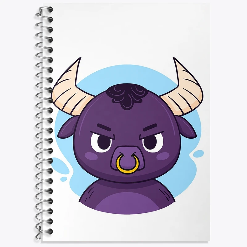 دفتر زبان 50 برگ خندالو مدل سه خط طرح گاومیش حیوانات بامزه کد 37165