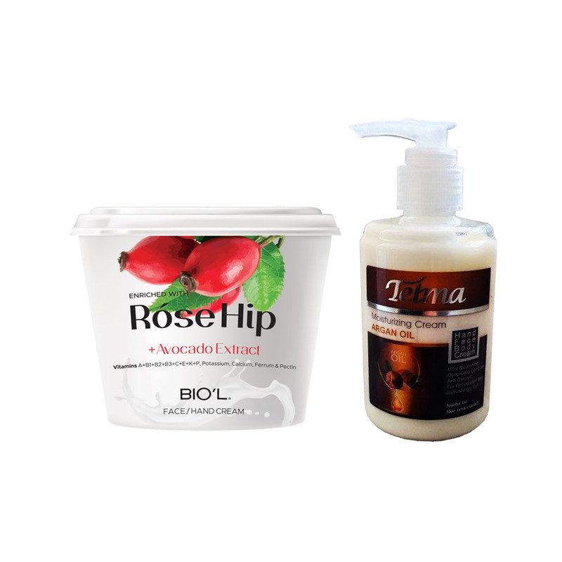 کرم آبرسان و مرطوب کننده تلما مدل آرگان حجم 200 میلی لیتر به همراه کرم مرطوب کننده بیول مدل Rose Hip حجم 250 میلی لیتر