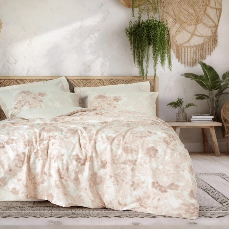 سرویس ملحفه 1 نفر 3 تکه کاتن باکس مدل Dual Vestige Bej T.K