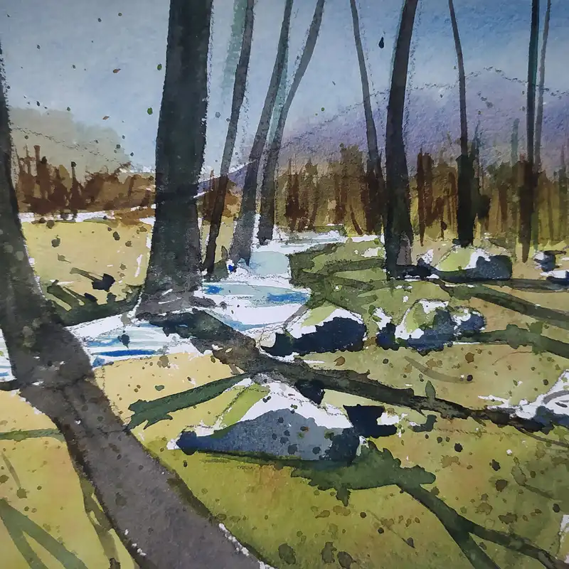 تابلو نقاشی آبرنگ طرح جنگل 3000 کد 132