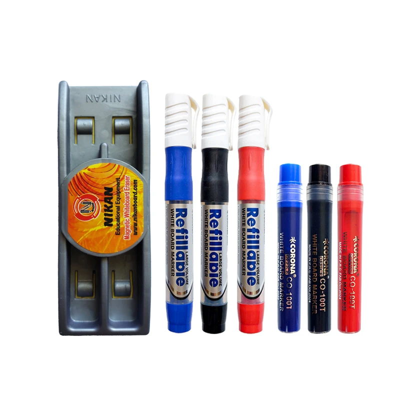ماژیک وایت برد کرونا مدل تخت طرح شارژی به همراه یدک و تخته پاک کن ماژیک خور نیکان بسته 7 عددی ماژیک وایت برد کرونا مدل تخت طرح شارژی به همراه یدک و تخته پاک کن ماژیک خور نیکان بسته 7 عددی