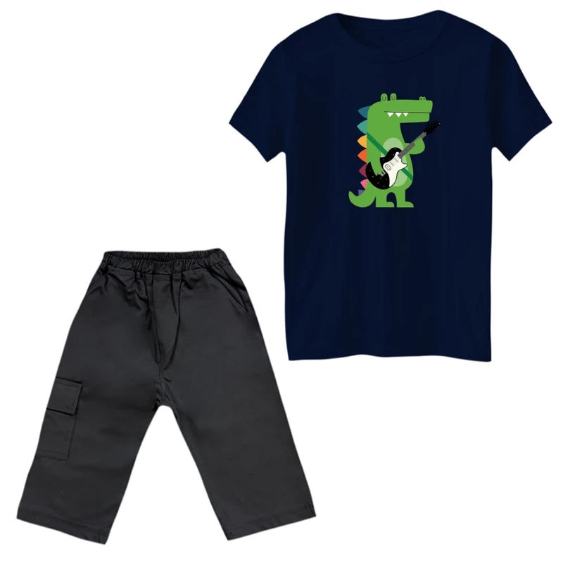 ست تی‌شرت و شلوارک پسرانه مدل دایناسور