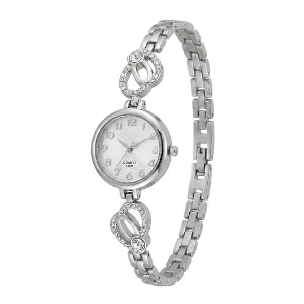 ساعت مچی عقربه‌ای کوارتز زنانه مدل لوکس بند دستبندی نگین دار کد ۱