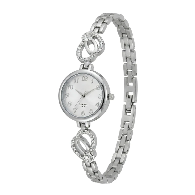 ساعت مچی عقربه‌ای کوارتز زنانه مدل لوکس بند دستبندی نگین دار کد ۱
