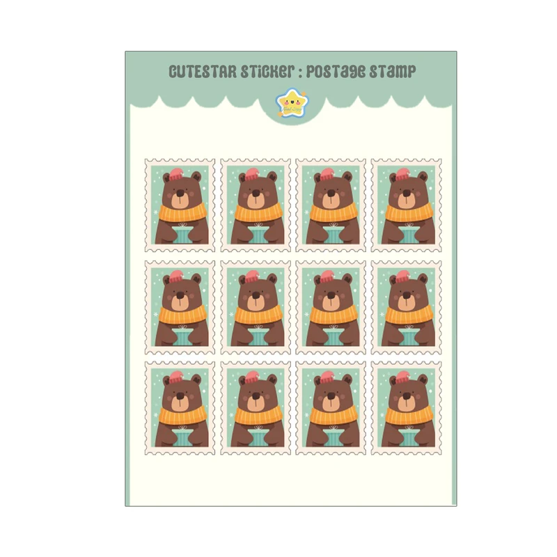 برچسب کیوت استار مدل تمبر فانتزی طرح خرس مهربون