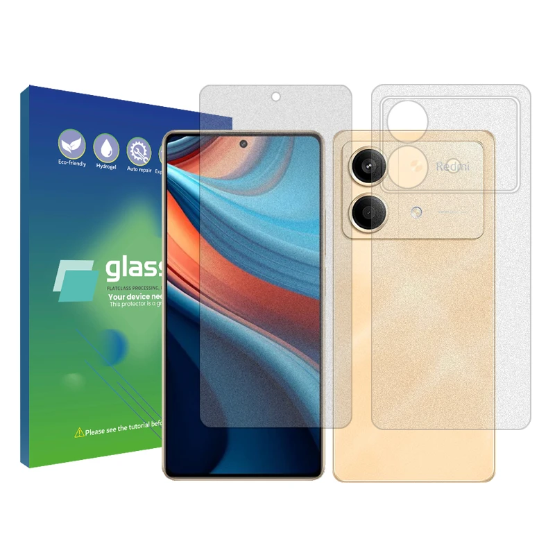 محافظ صفحه نمایش مات گلس پرو مدل Resistant مناسب برای گوشی موبایل شیائومی Redmi Note 13R Pro به همراه محافظ پشت گوشی