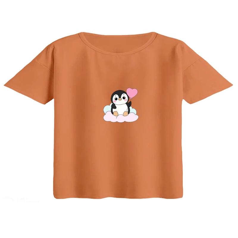 کراپ تی‌شرت آستین کوتاه زنانه مدل پنگوین بادکنک کد01