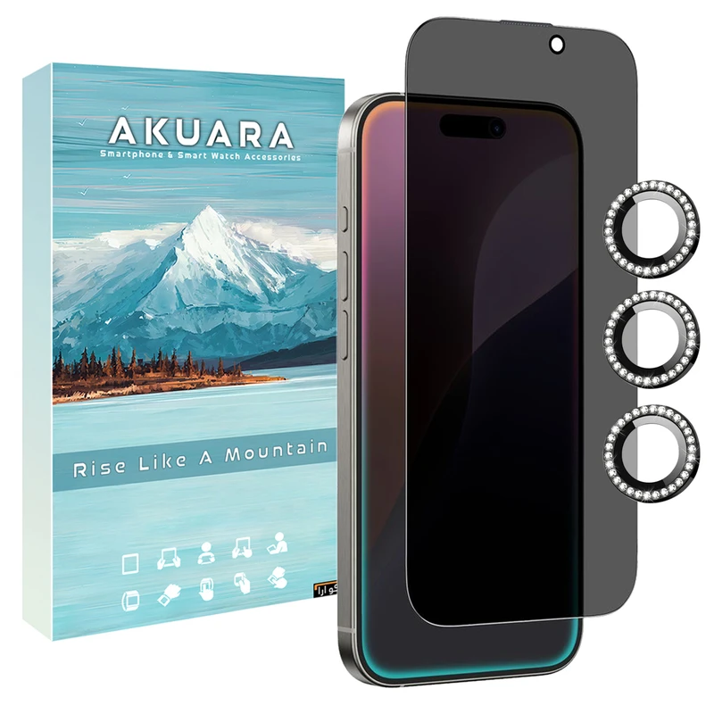 محافظ صفحه نمایش حریم شخصی آکوآرا مدل AKU PVNG مناسب برای گوشی موبایل اپل iPhone 14 Pro به همراه محافظ لنز دوربین