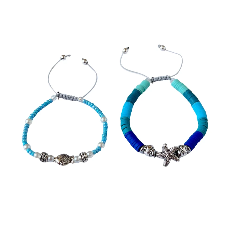 دستبند دست‌ساز زنانه مدل ستاره دریایی و ماهی مجموعه 2 عددی