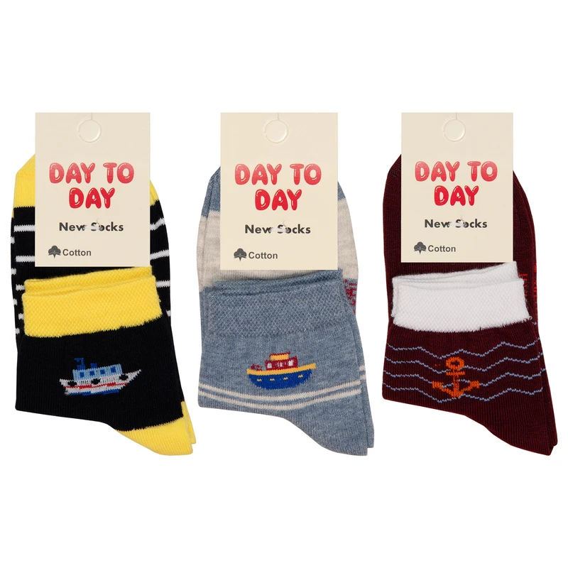 جوراب ساق کوتاه بچگانه دی تو دی مدل DT23-2 مجموعه 3 عددی