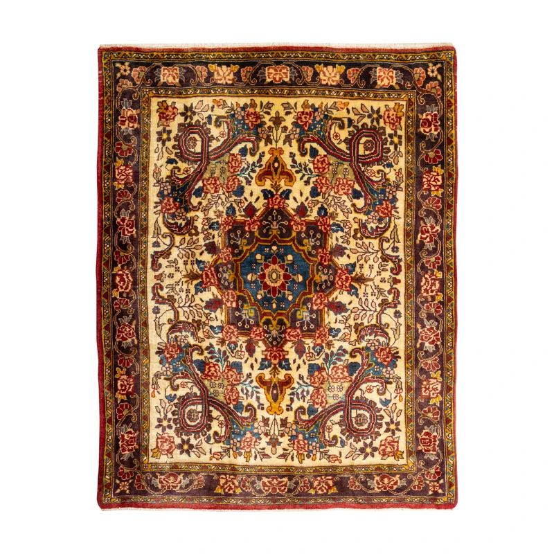 فرش دستبافت نیم متری طرح بیجار کد 45P945 زمینه کرم