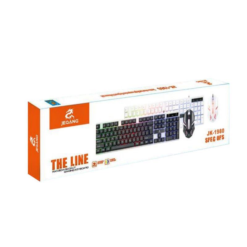 کیبورد و ماوس گیمینگ جکنگ مدل 1980، سوییچ ممبران، Full-Size، نورپردازی LED RGB