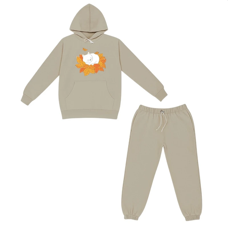 ست هودی و شلوار راحتی بچگانه مدل گربه پاییزی کد p1 