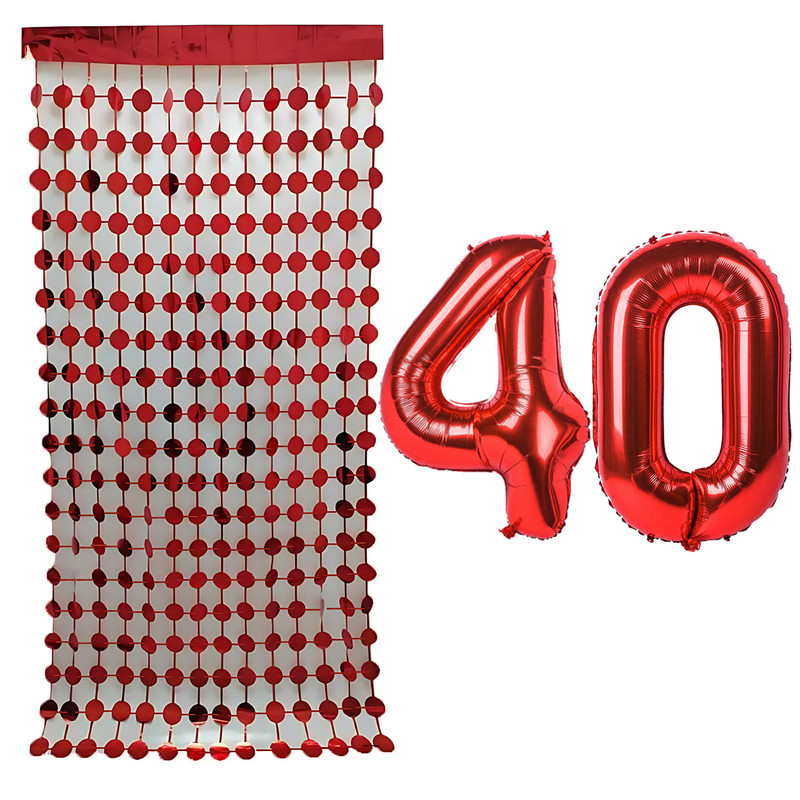 بادکنک فویلی مستر تم طرح عدد 40 به همراه ریسه تزئینی بسته 3 عددی