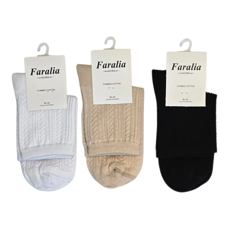 جوراب ساق کوتاه زنانه مدل بافت گندمی بسته 3 عددی