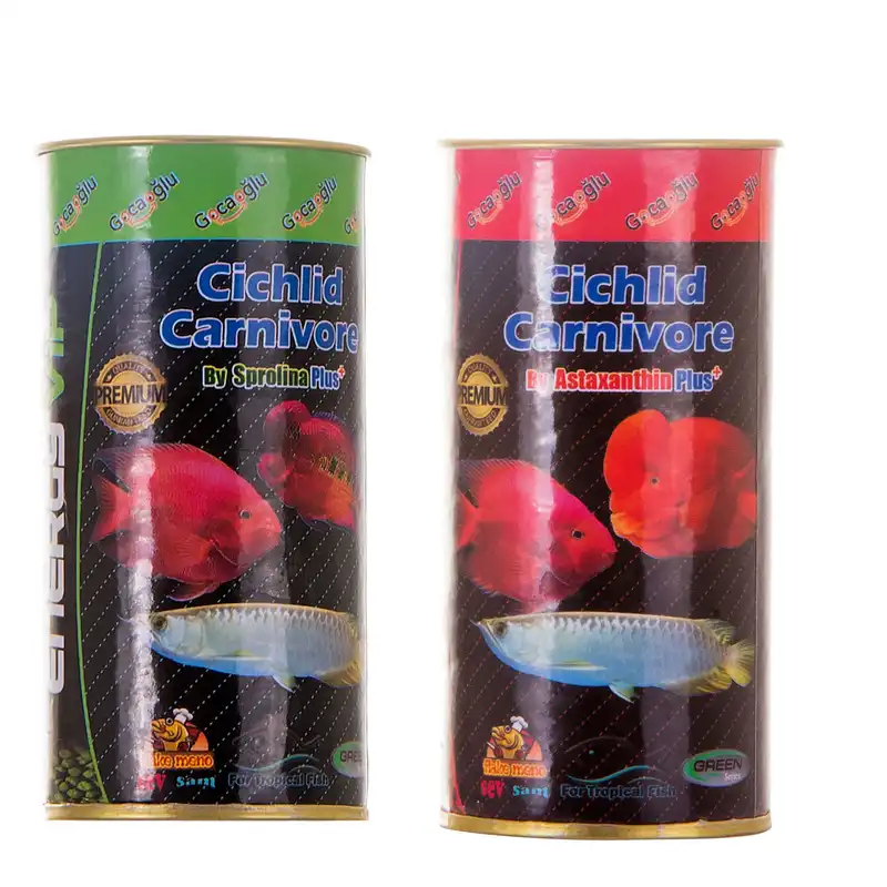 غذای ماهی سیچلاید کارنیور اسپرولینا پلاس به همراه آستاگزانتین پلاس مجموعه دو عددی