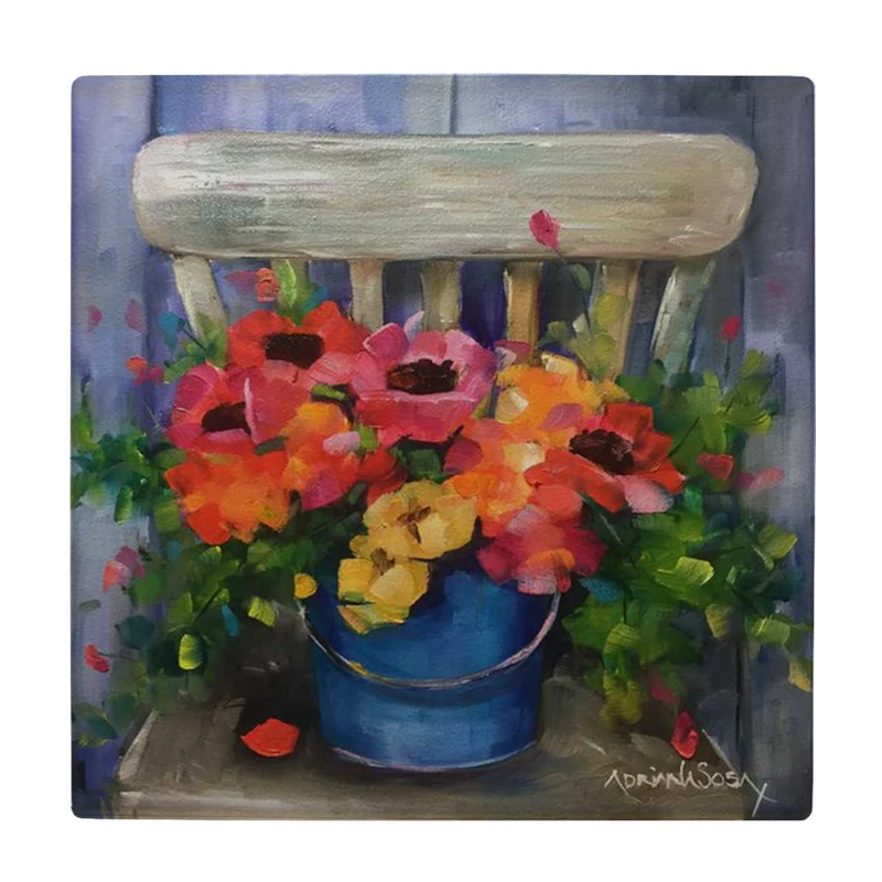 زیر لیوانی  طرح نقاشی گلدان گل روی صندلی کد    6229645_5822