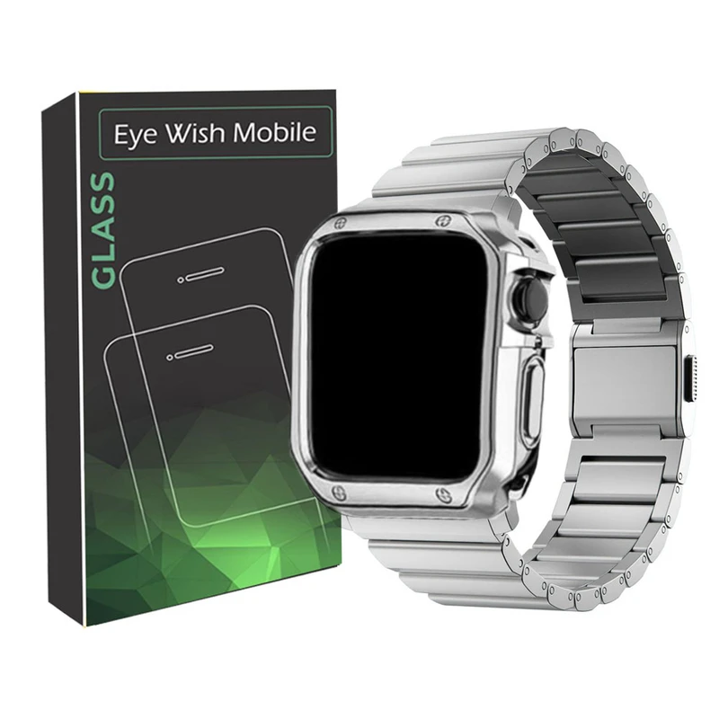 بند آی ویش مدل link-one lux مناسب برای اپل واچ سایز 42 و 44 و 45 میلی متر به همراه کاور