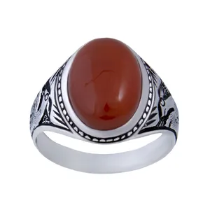 انگشتر نقره مردانه مدل سنگ عقیق رکاب سیلندری کد AM_089