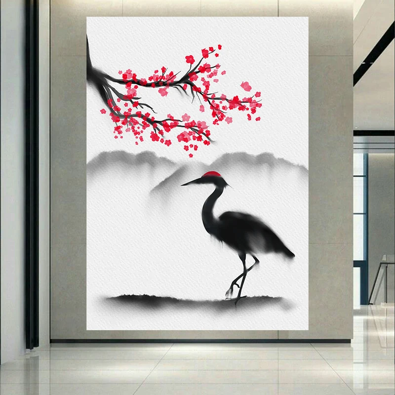 پوستر بک لایت طرح شکوفه های ژاپنی و لک لک مدل مینیمال کد AR31076