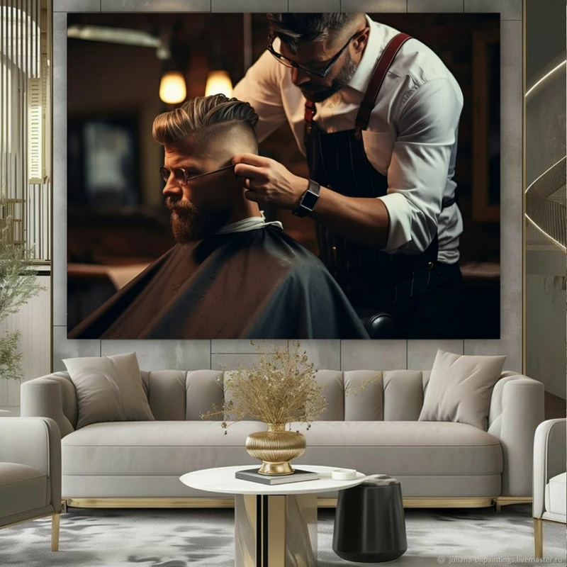 تابلو بوم طرح مخمل آرایشگاه مردانه مدل کوتاهی کد BK23588