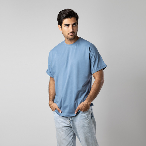 تی شرت اورسایز مردانه باینت مدل 778-2 رنگ آبی