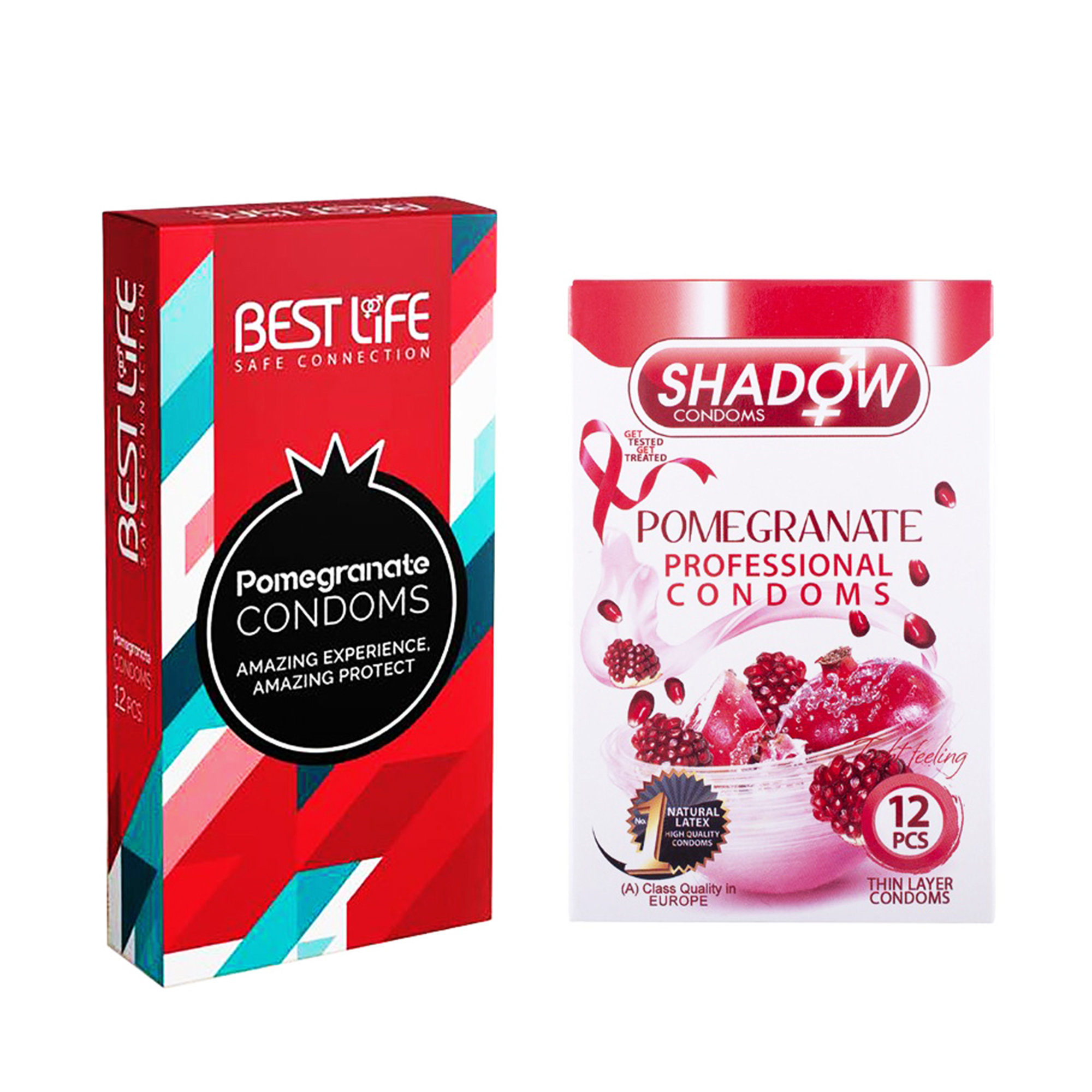 کاندوم بست لایف مدل Pomegranate بسته 12 عددی به همراه کاندوم شادو مدل Pomegranate بسته 12 عددی